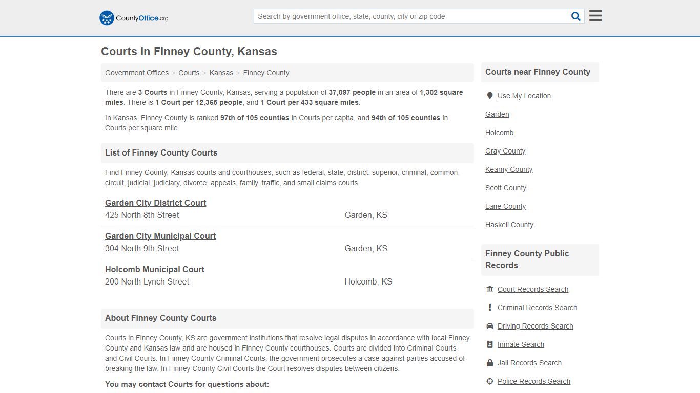 Courts - Finney County, KS (Court Records & Calendars)